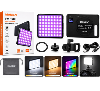 MAMEN FM-168R RGB Portable Photography Video Light – 10W LED Fill Light with 4000mAh Battery