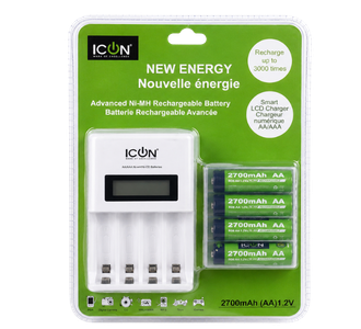 ICON 2700mAh AA Rechargeable Batteries with Smart LCD Charger – 4 Pack