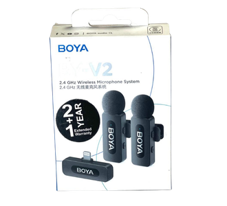 BOYA BY-V2 2.4GHz Wireless Microphone – Dual Lavalier Mic System with Lightning Receiver for iPhone & iPad