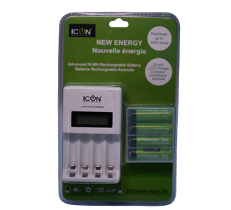 ICON 2700mAh AA Rechargeable Batteries with Smart LCD Charger – 4 Pack