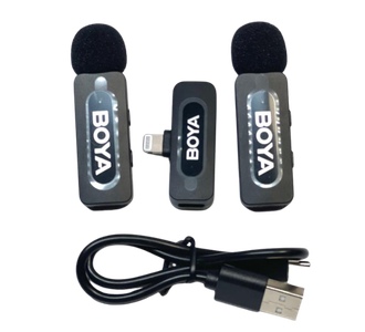 BOYA BY-V2 2.4GHz Wireless Microphone – Dual Lavalier Mic System with Lightning Receiver for iPhone & iPad